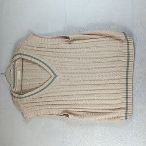 By Together Women's Beige Knit Preppy Oversized V Neck Sweater Size S